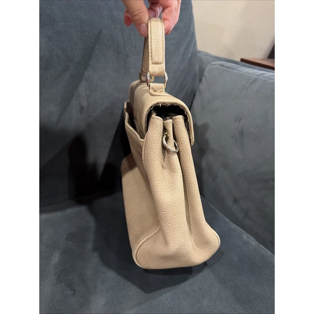 Vintage Liz Claiborne Beige pebbled leather top-handle satchel 90's Classic